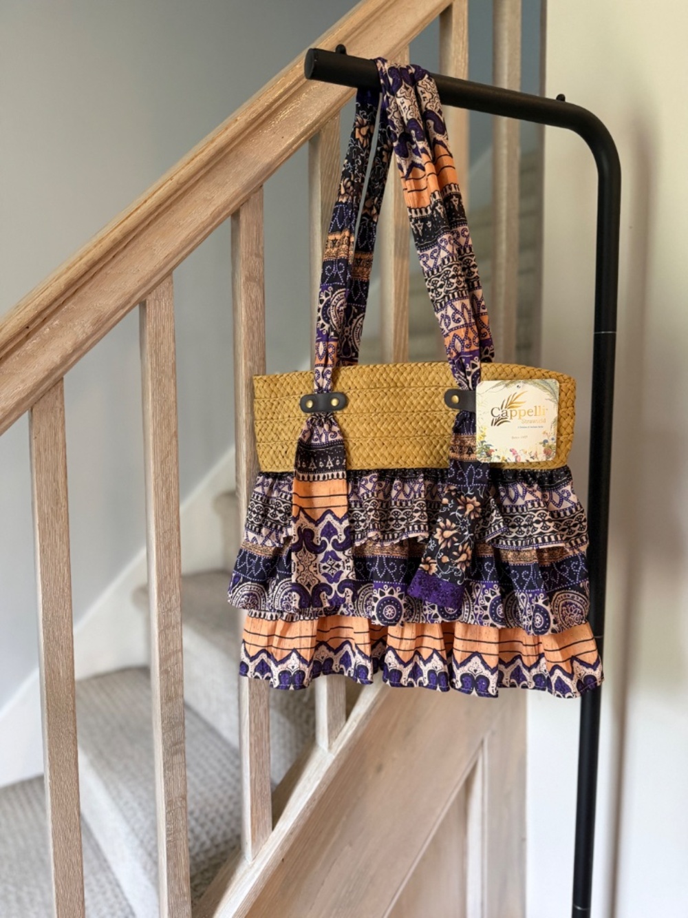 NWT Cappelli Straworld Bag Tote Purse Hand Crafted Boho Chic Ruffled Zip Close - Picture 5 of 16